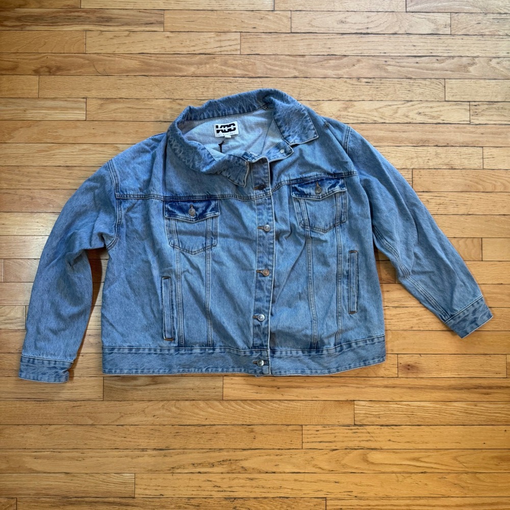 KBB by Kahlana Women Light Wash Blue Denim Trucker Jacket Large 100% Cotton